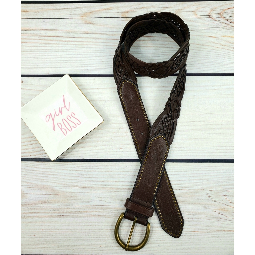 Enmon leather brass studded belt